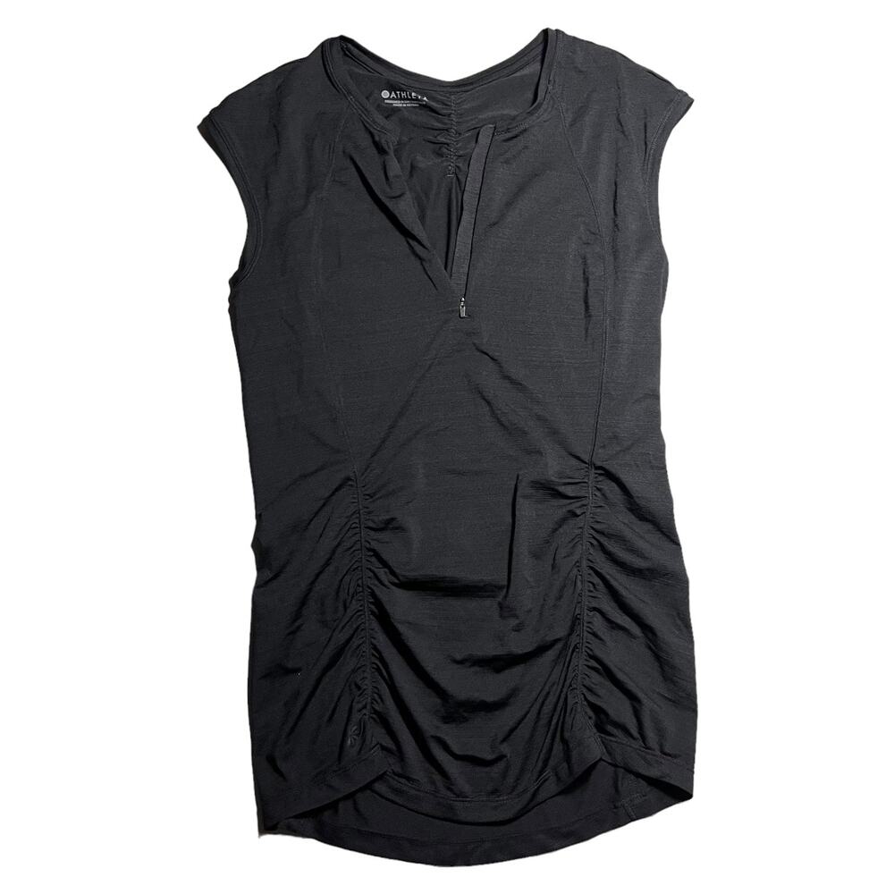 ATHLETA Pacifica Contoured Rashguard Running Black Tank Top XS Ruched Cinched